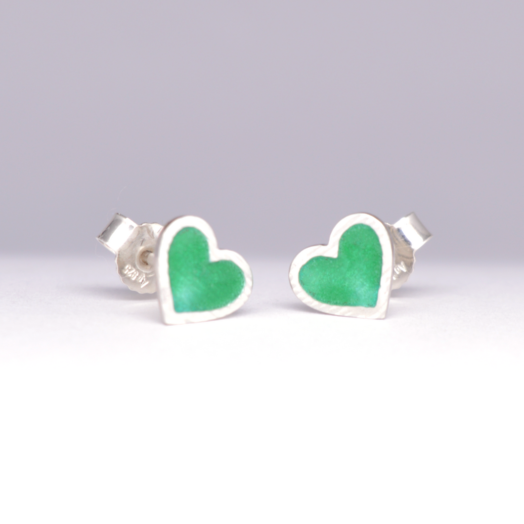 Hjerte Øredobber med sølvkant (små) - Gem Green-N