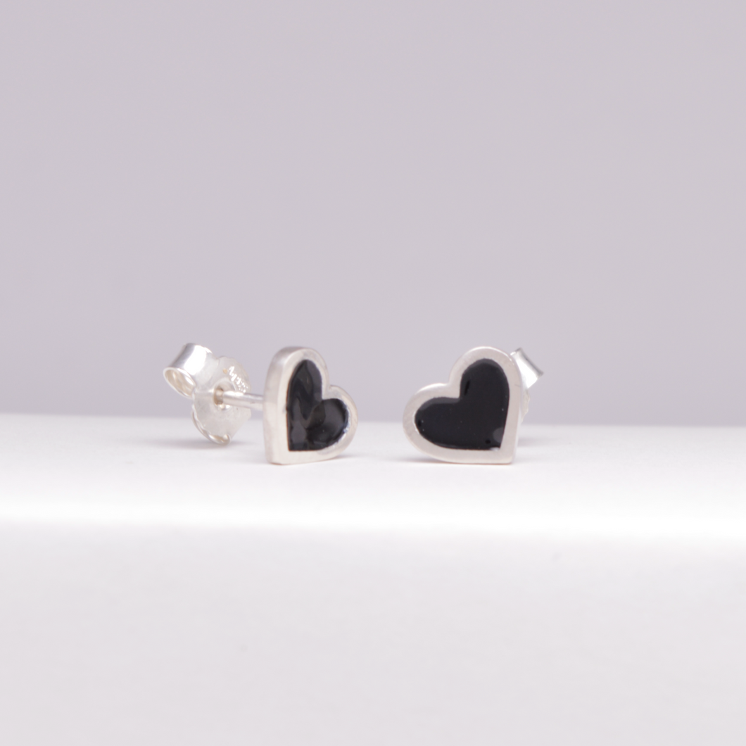 Hjerte Øredobber med sølvkant (små) - Sort-N