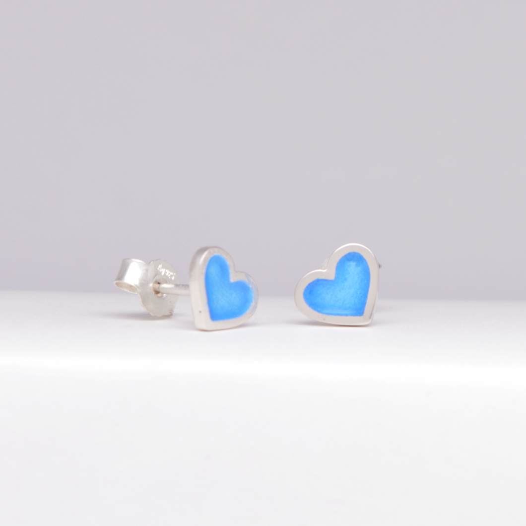 Hjerte Øredobber med sølvkant (små) - Water Blue-N